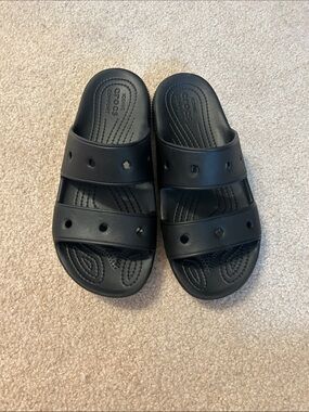 CROCS Black Two-Strap Slide Sandals